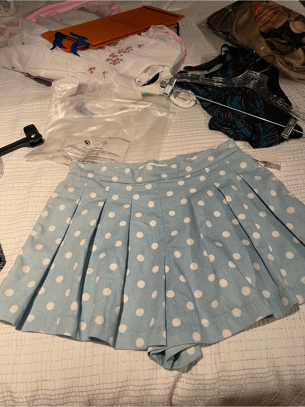 Light Blue Polka Dot Circle Skirt - Casual Flared Style